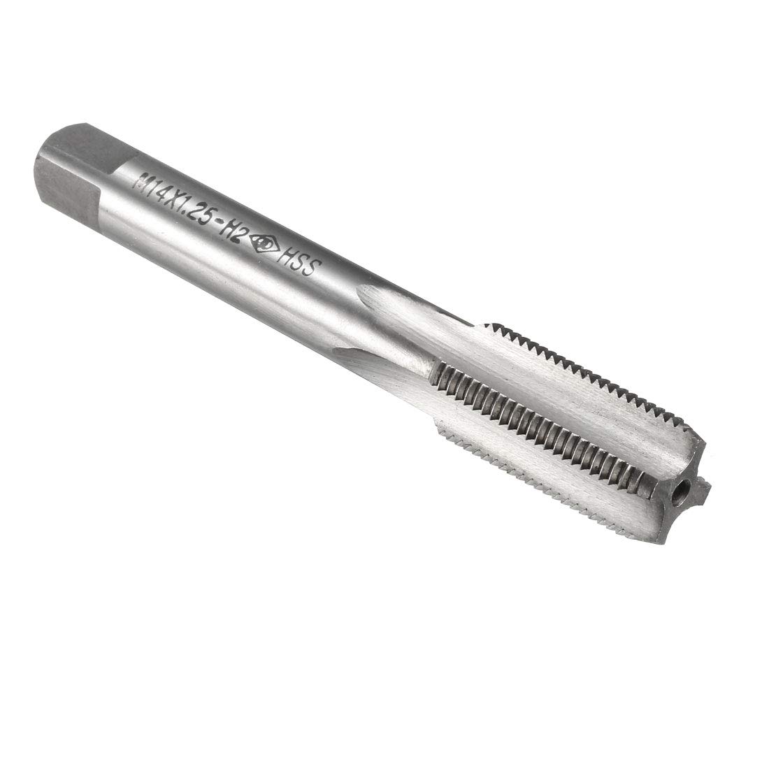 sourcing map Metric Machine Tap M14 x 1.25mm H2 High Speed Steel 4 Straight Flutes Screw Tapping Threading Machinist Repair DIY Tool