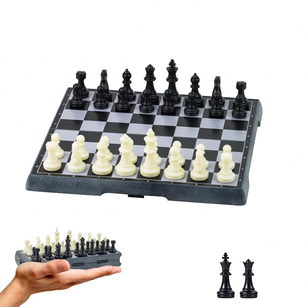 KOKOSUN Travel Chess Set Traditional Game Chess, Magnetic Folding Chess Board and Easy Carrying, Educational Toys/Gift for Kids and Adults (20×20cm, Black and White Pieces)