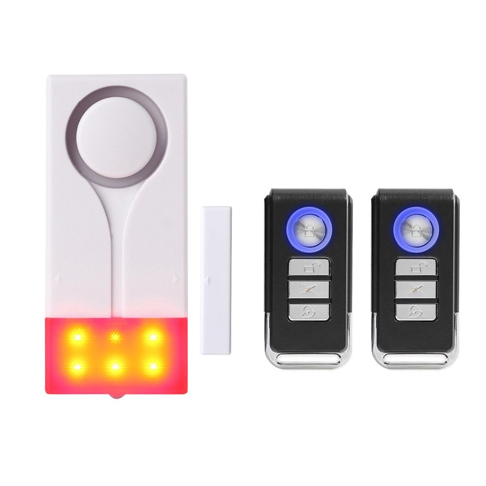 Mengshen Door Window Alarm, Sound Light Anti-theft Alarm for Home Apartment Garage Office Security - Include 1 Alarm and 2 Remote Control