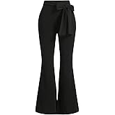 Floerns Women's Elegant Bow Bell Bottom Pants Zip Side Belted Casual Flared Trousers