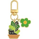 Cat Keychain – Green Clover and Hidden Black Cat in Green Leaves, Gifts For Women Funny Boo Basket Stuffers For Women Girls