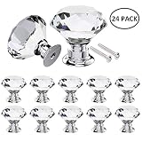 24 Pack Anti-Scratch Drawer Knob Crystal Glass Cabinet Knobs, Diamond Shape Dresser Bookcase Knob Cupboard Wardrobe Pulls Handles 30mm, for Home Kitchen Drawer