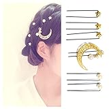 QTMY 6 PCS Metal Star Moon Pearl Hairpin Hair Clips Hair Accessories