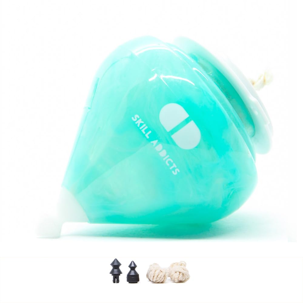 SkillAddicts Fixed Spin Top with Spare Tips, Strings and Spinning Top Tricks Learning App, Modern Skill Toy for Kids and Adults - Teal