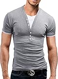 Benibos Mens Henley T-shirts with Short Sleeve (US:L / Asia XXL, Light Grey)
