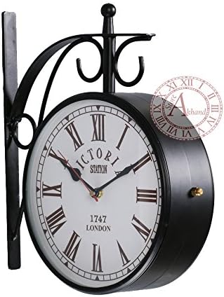 Akhandstore Metal Analogue Double Side Railway Wall Clock (Black_10.5 Inch X 3.5 Inch X 11 Inch)