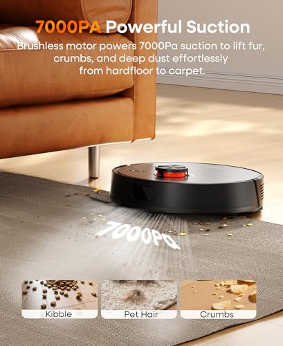 Robot Vacuum and Mop with Self-Emptying Station, 7000Pa Suction for Pet Hair on Carpets, LiDAR Navigation Creates No-Go Zones, Quiet, Works with Alexa, Ideal for Hardwood Floors & Multi-Floor Homes