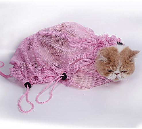 Liheyin Cat Grooming Bag, Cat Restraint Bag, Cat Grooming Bag Sack for Small Medium & Large Cat (S, Pink)