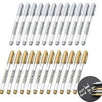 24Pcs Metallic Marker Pens, Creatiee Gold & Silver Metallic Permanent Markers|Metallic Painting Pens|Signature Pens for Card Making Rock Painting Glass Metal Wood Script Lettering DIY Photo Album