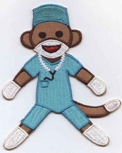 Medical Sock Monkey Nurse SURGEON Iron On Embroidered Patch