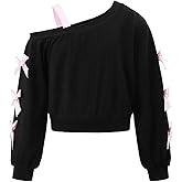 RoseSeek Girl's Off The Shoulder Tops Bowlnot Cold Shoulder Long Sleeve Sweatshirts Pullover Cute Tops
