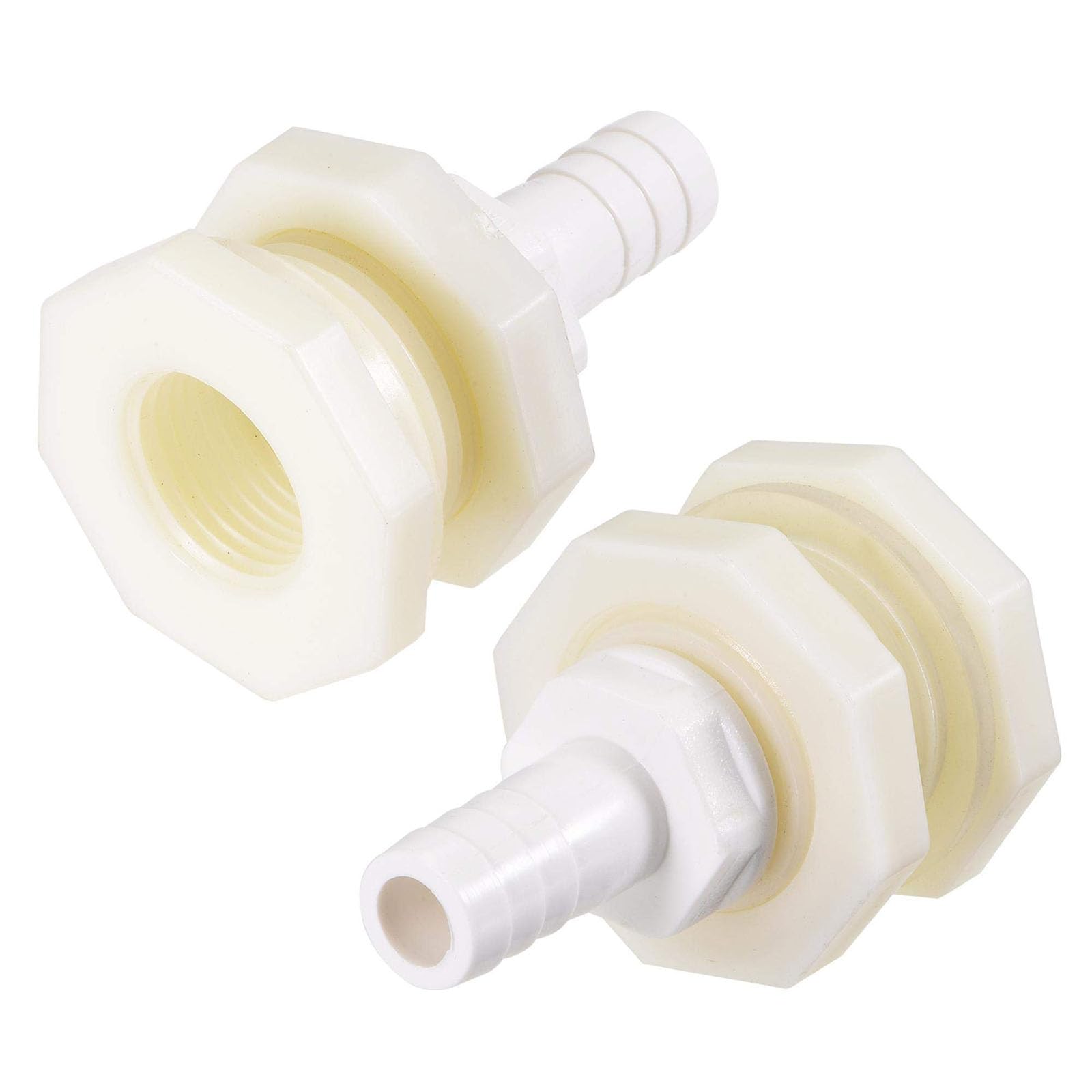 Recogwood 2Pcs Bulkhead Fitting Adapter, 12mm Water Tank Connector, Barbed x G1/2 Female ABS for Aquariums, Tanks, Pools, Bathtubs, White