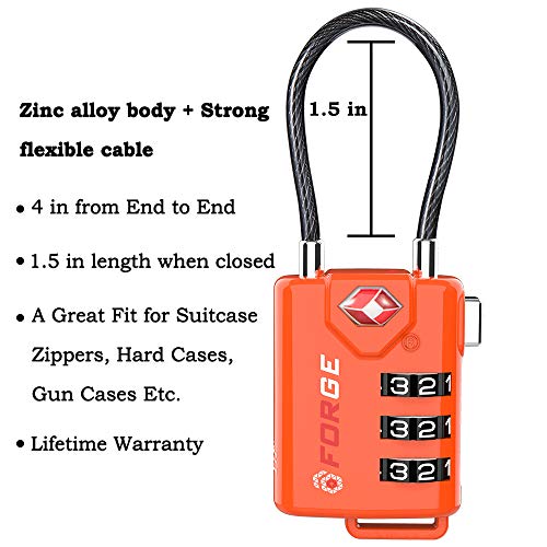 TSA Approved Cable Luggage Locks, Resettable Combination with Alloy