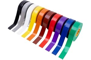 GTSE Mixed Colors Electrical Tape, 10-Pack – Waterproof, Industrial Grade Vinyl, 3/4 in x 66ft– Strong Self-Adhesive PVC Electric Tape for Wire Insulation, 7 Mil, 600V – UL/CSA Listed
