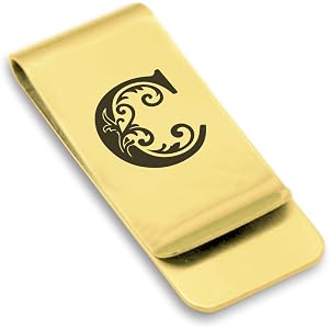Comfort Zone Studios Stainless Steel Filigree Monogram Alphabet Classic Slim Money Clip Credit Card Holder