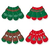 SCENEREAL Small Dog Socks 4 Pack/Set Anti-Slip Indoor Soft Dog Socks for Hardwood Floors Traction Control Xmas Gifts for Puppy Cats Tiny Pets, S