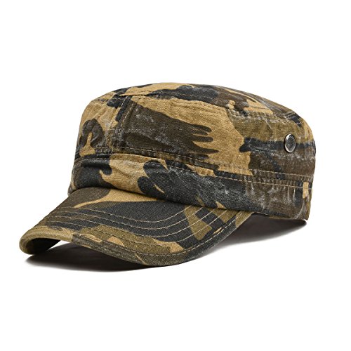 VOBOOM Washed Cotton Military Caps Cadet Army Caps Unique Design Vintage Flat Top Cap (Brown Camouflage)