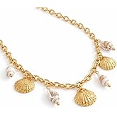 Mchic Charm Necklace for Women: Gold Chunky Necklace with Ocean/Fruit/Boho Theme Charms Vacation Gold Jewelry Gift for Women