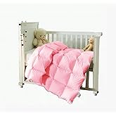 ROSE FEATHER Toddler/Travel/Crib Goose Down Comforter Duvet/Blanket Multifunctional,100% Organic Cotton Washable Unisex Kids,All Season,Pink 47x60