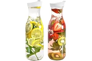 DilaBee Plastic Water Pitcher With Lid Round Carafe Pitchers for drinks, Milk, Smoothie, Iced Tea, Mimosa Bar - BPA-Free - Not Dishwasher Safe (2-Pack, 50 Ounce)