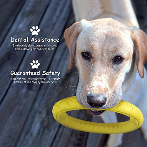 Fluffy Paws 9.7" Soft Durable Rubber Ring Dental Chewing Biting Chasing Training Toy, Yellow