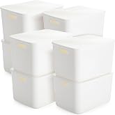 Tuanse 8 Pack Plastic Storage Bins with Lids, White, 16 x 12 x 9.7 in | Stackable home organizers with handles for closets, classrooms, bathrooms and offices; keep daily items neat and accessible