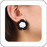 Vacaonio Vintage Acrylic Flower Stud Earrings White Camellia Flower Earrings Black Floral Earrings Two Tone Earrings Flower Petal Earrings Jewelry for Women