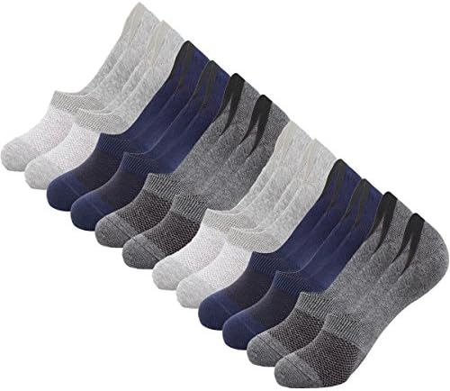 Men No Show Socks-6 Pairs Cotton Casual Thin Mesh Lofer Non-Slip Low Cut Boat Sock