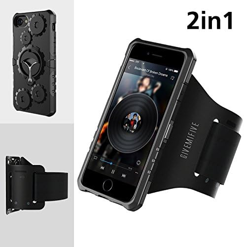 Sport Armband,iPhone 6 Case,iPhone 6S Case,iPhone 7 Case,GIVEMIFIVE Multifunctional Sweat-Proof Runing Armband Protection Mobile Phone Case with Kickstand for iPhone6/6S/7--Black