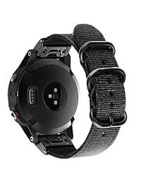 Para Garmin Fenix 5X 5X Plus 3 3HR correas, iWonow 1.024 in de liberación rápida reloj de nailon tejido de acero inoxidable cierre de correa de reloj de fácil ajuste correa de repuesto para hombres y mujeres, Negro