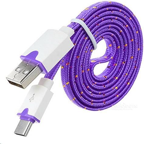 Alcatel Lume Premium Braided Flat Wire Micro USB Charging/Data Cable -Use with Existing USB OUTLET or Car Charger or Computer USB – 3.2 Ft. (1 Meter) Length - Purple with Accent Colors