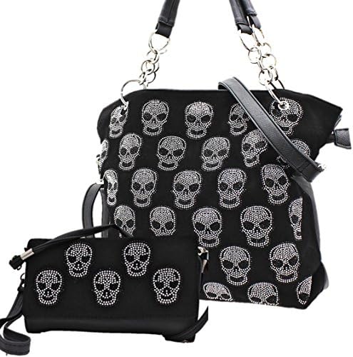 Rhinestone Skull Large Tote Crossbody Purse And Wallet COMBO SET