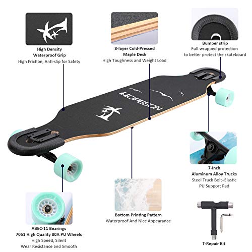 42 Inch Longboard Skateboard Complete Maple Deck Cruiser for Beginners Professionals All Terrain