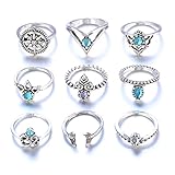 DDLBiz 9pcs/Set Women Vintage Bohemian Silver Stack Rings Above Knuckle Rings Set Jewelry Gift (Silver)