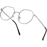 JOVAKIT Polygon Blue Light Blocking Glasses for Women Men Vintage Octagon Square Non-prescription Metal Eyeglasses