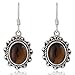 925 Sterling Silver Brown Tigers Eye Gemstone Oval Rope Edge Vintage Dangle Earrings 1.4