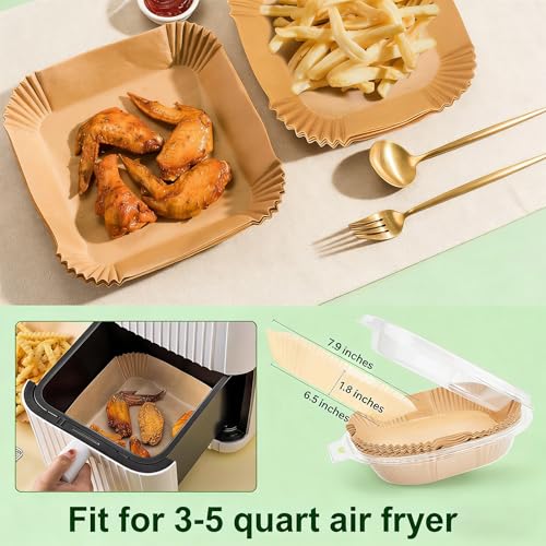 100 Pcs Air Fryer Papers Disposable, Unbleached Parchment Paper for Air Fryer, Non-Stick and Oil Proof for Easy Cleanup, 6.3inch/16cm, Square