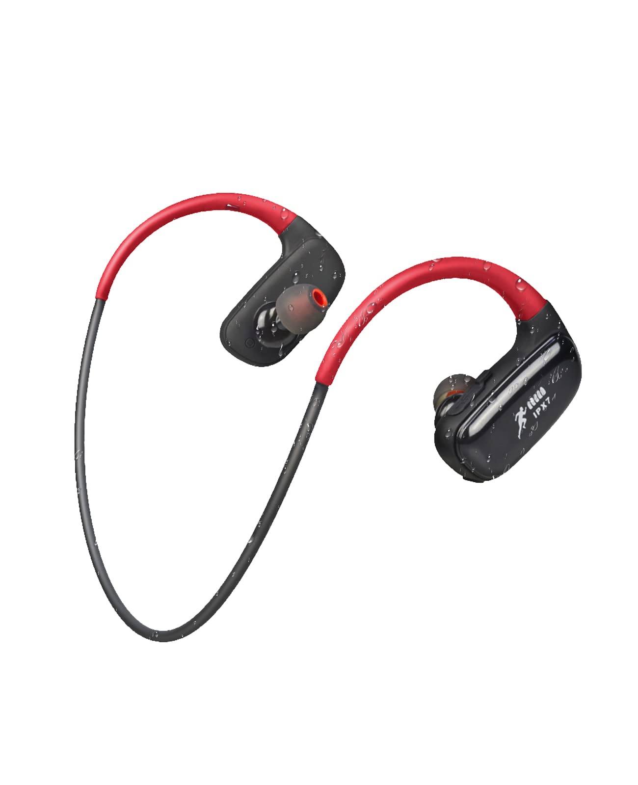 CYBORIS Sports Swimming Wireless Headphones, IPX7 Waterproof 32GB MP3 Player with Bluetooth, Running Earphone 10Hrs Playtime, Wireless Bluetooth 5.3 Headset with Noise Cancelling MIC (Red)