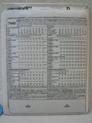 Easy McCall's Pattern 7440 - Misses' Lined Dress in Two Lengths and Lined Bolero -Size C (10,12,14)