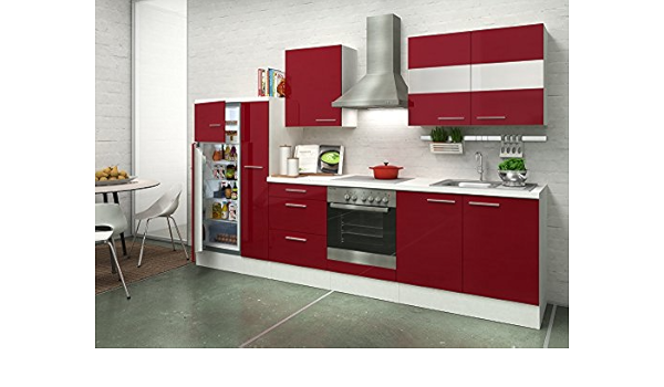 respekta Premium Cocina 300 cm Blanco Rojo Brillante Nevera ...