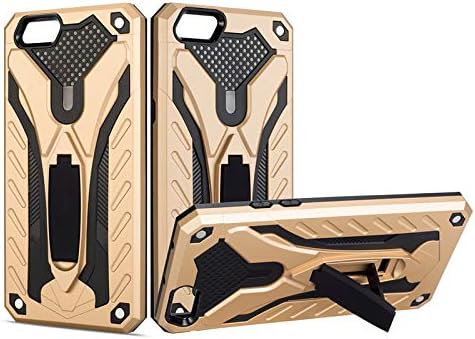 Case for Oppo F3 / A77 + Tempered Glass Screen Protector, [Military Grade Shockproof Protection] Dual Layer Full-Body Rugged Heavy Duty Armor with Built-in Adjustable Kickstand (Gold)