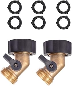 ZKZX Heavy Duty Brass Shut Off Valve Garden Hose Connector with Comfort Grip 3/4 Male and Female Thread 2pcs +6 Extra Pressure Washers (B)
