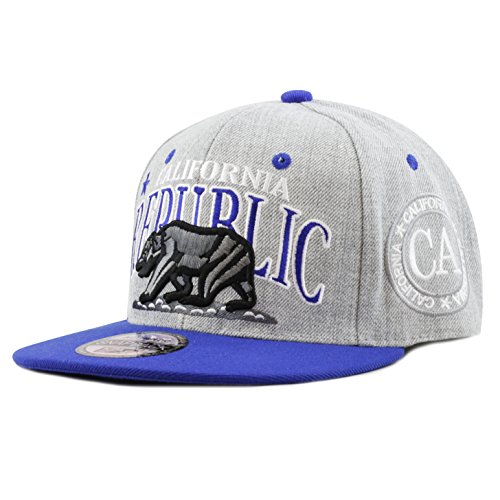 THE HAT DEPOT 1300A Premium Quality "Republic California" Soft Heather Grey Snapback Cap (Royal)