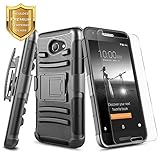 Alcatel Zip LTE A577VL A576BL Case, Alcatel A30 Case, Alcatel Kora Case with [Tempered Glass Screen Protector], NageBee [Heavy Duty] Shock Proof [Belt Clip] Holster [Kickstand] Combo Case (Black)