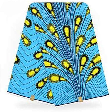 Dexuelan 6 Yards Ankara Print Fabric African Wax Print Fabric with Feather Designs for Sewing Dress Clothing Designs (Blue and Yellow)