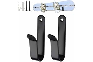 AIKESIWAY Snowboard Wall Mount & Skateboard Display Rack - Horizontal Hanger Clips for Snowboards, Longboards, Skateboards - Space Saving Storage Solution for Garage, Bedroom, Living Room (Black, 2 PCS)