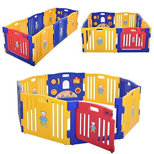 JAXPETY Baby Playpen Kids 8 Panel Safety Play Center Yard Home Indoor Outdoor New Pen (Blue and Yell - //coolthings.us