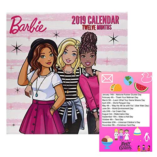 Multiple Barbie My First Magnetic Wooden Dress-Up Doll Set Gift Set and Barbie 2019 Wall Calendar 10x 10 in. and Dress Up Sticker Sheet with 123 Stickers Quiet Art Time 3 Piece Bundle