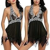 Avidlove Women Sexy Lingerie Lace Chemise Babydoll Halter Nightwear Set