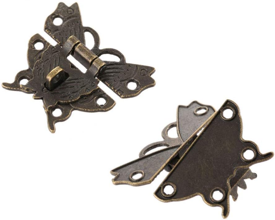 JINXM Antique Bronze Embossing Latch Hasps (for Lock) with Hinges and Screws for Decorative Cabinet Small Wooden Box Project - Image 5